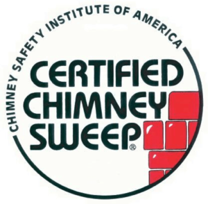 CSIA Certifed Chimney Sweep Logo Black Letters and red bricks
