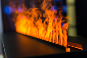Fire in gas Fireplace close up